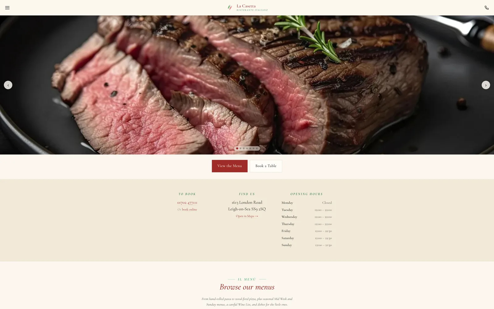 La Casetta — live booking site built on Solacore